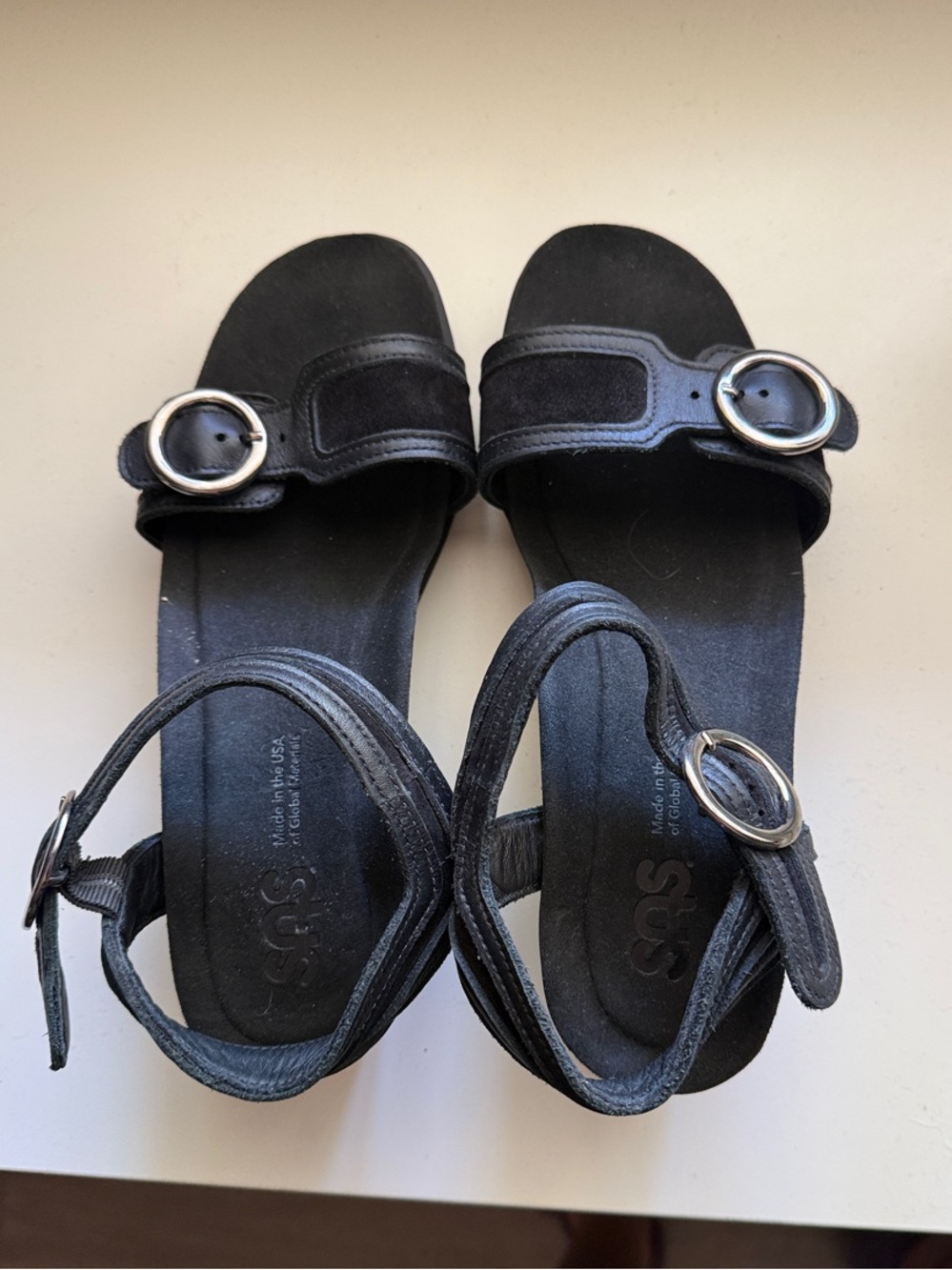 SAS seight wedge Sandal Black Buckle Strap Sandals